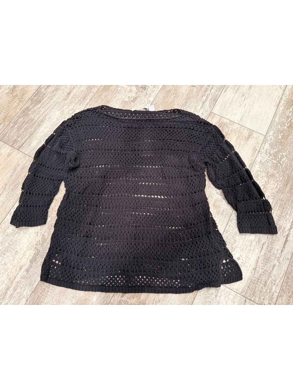 Eight Eight Eight Open Knit Top L Black Boho